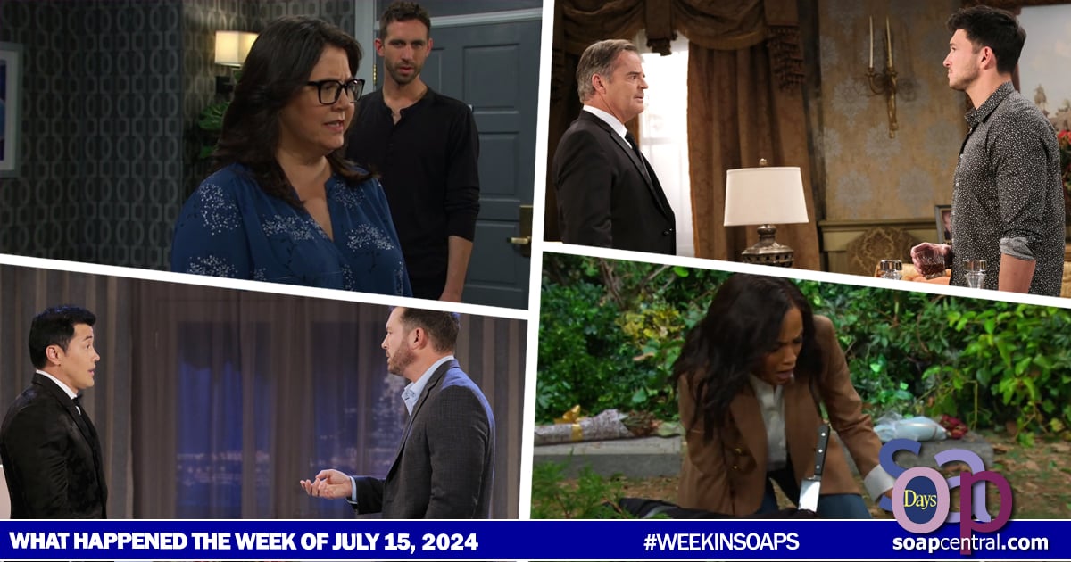 Jada found Rafe stabbed in the cemetery. Nicole filed for divorce, but E.J. refused to sign. Alex wed Theresa. Xander's mother interrupted the double wedding.