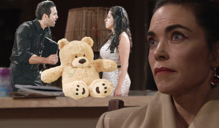 Victoria looks on as Rey and Mia fight with Tessa's teddy bear
